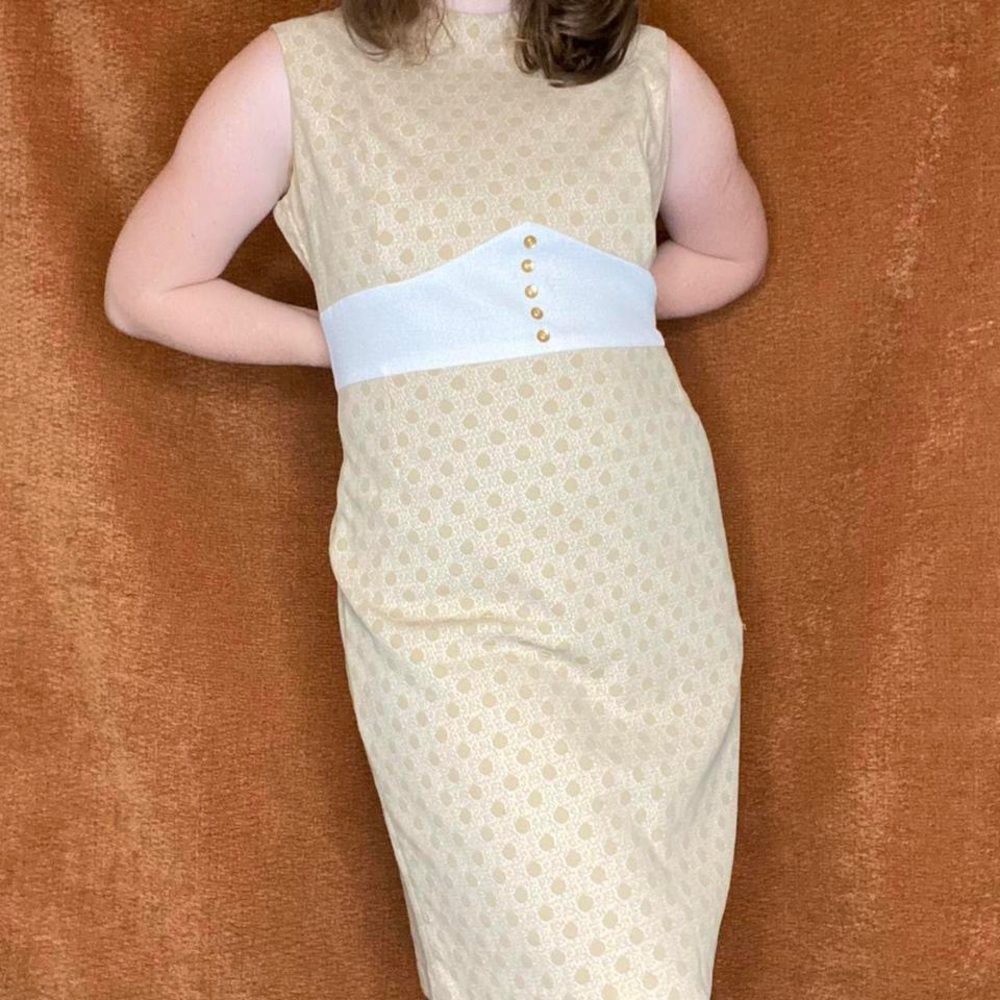 Vintage Handmade Tan/White Polka Dot Dress, Size XL.